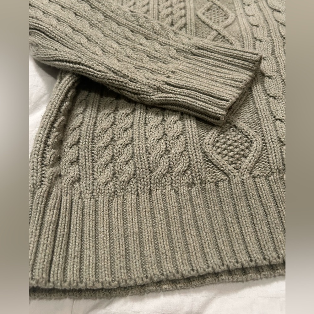 Women’s Cable Knit 100% Cotton 1/4 Zip Sweater in sage Green - Picture 3 of 13